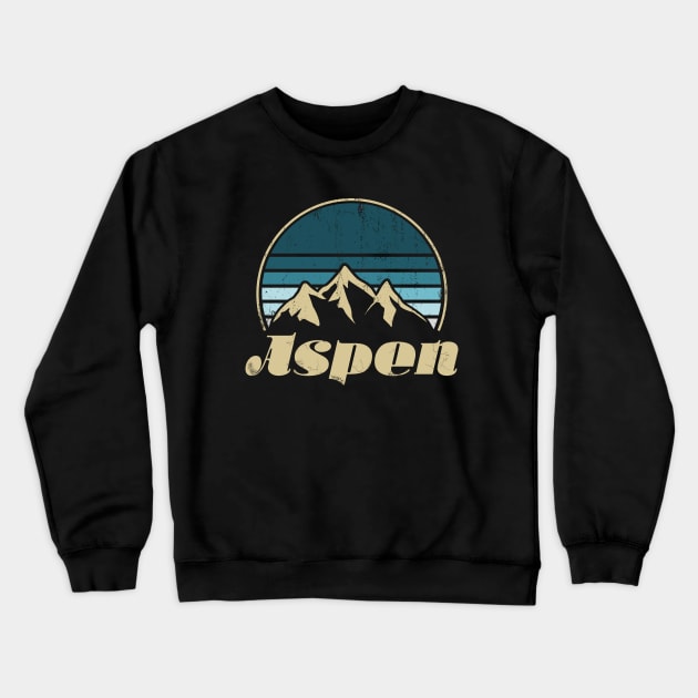 Aspen Retro Vintage Mountains Crewneck Sweatshirt by susanne.haewss@googlemail.com